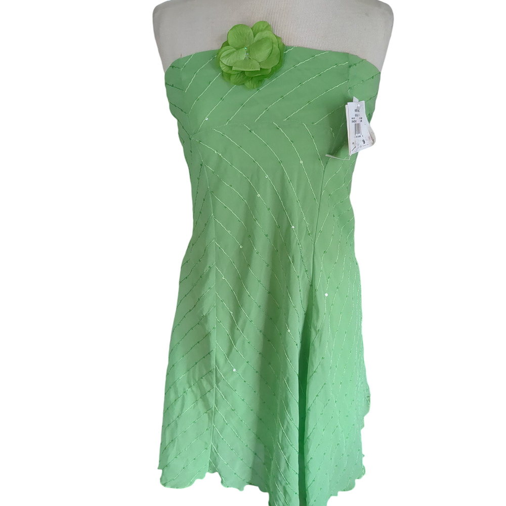 NWT Size 9 Nikki Mac green strapless asystemmical sequin women's dress #21